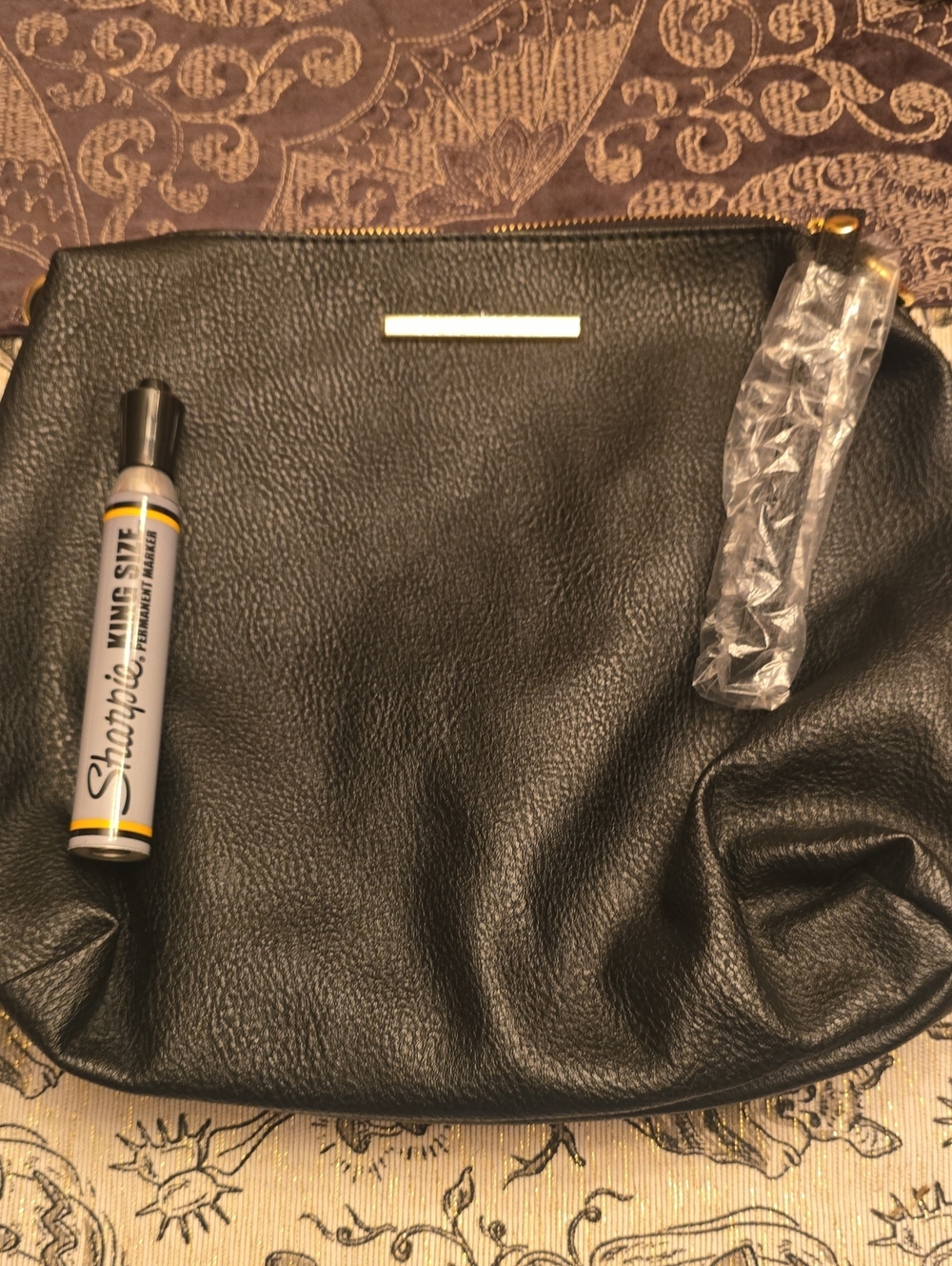 Womens Black Faux Leather Toiletry Bag with Zip